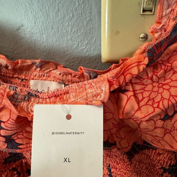 Ingrid & Isabel Pink Floral Ruffle Smocked Maternity Tank Top NWT XL - Picture 6 of 9